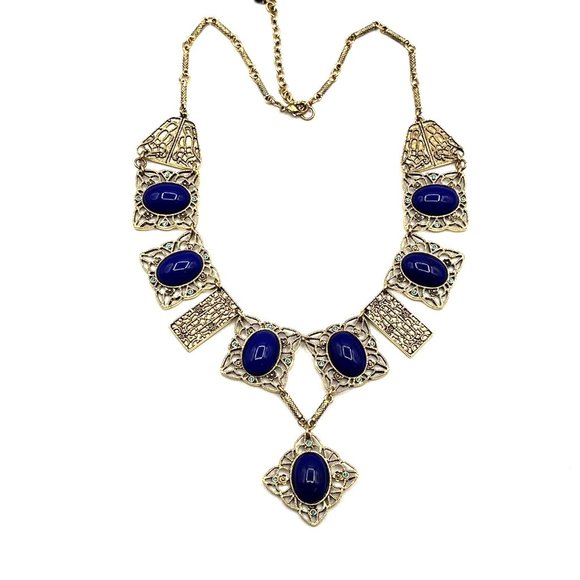 Joan Rivers Faux Lapis Art Nouveau Style Necklace Filigree Statement Necklace - Picture 2 of 10